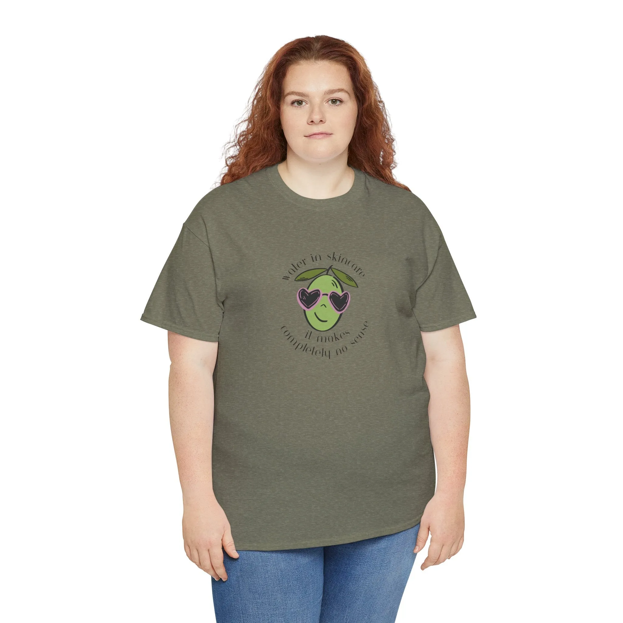 Water in skincare makes no sense / olive trees / olive cartoon / Unisex Heavy Cotton Tee