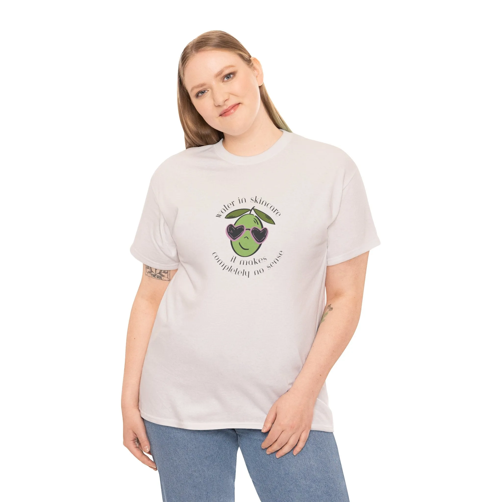 Water in skincare makes no sense / olive trees / olive cartoon / Unisex Heavy Cotton Tee