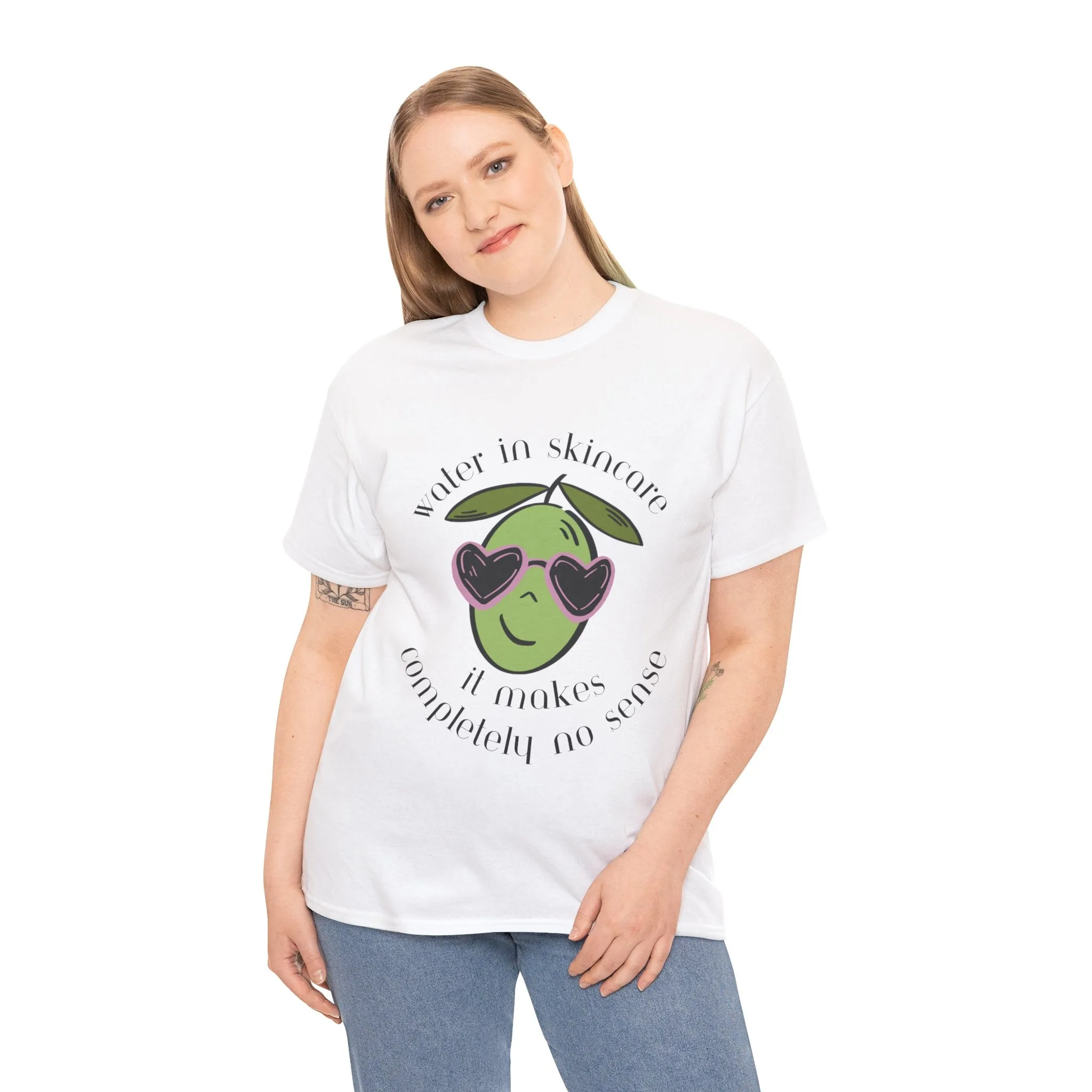 Water in skincare makes no sense / olive trees / olive cartoon / Unisex Heavy Cotton Tee