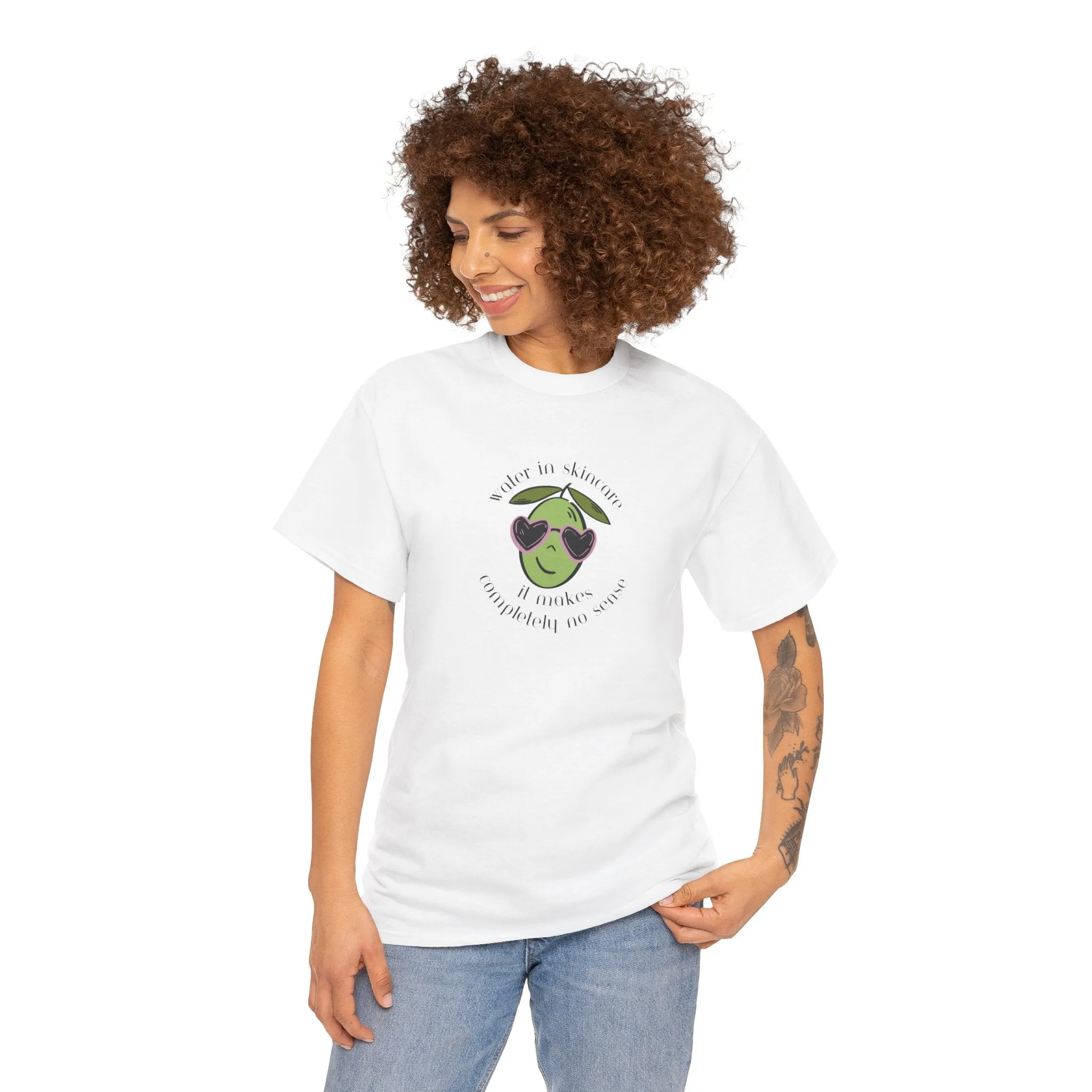 Water in skincare makes no sense / olive trees / olive cartoon / Unisex Heavy Cotton Tee