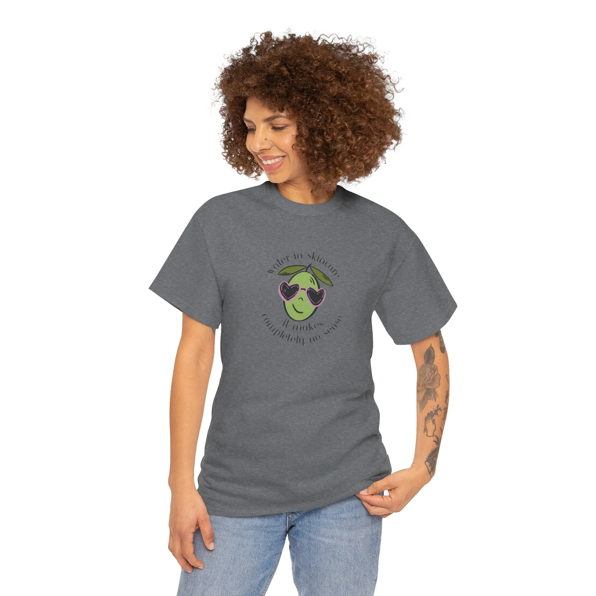 Water in skincare makes no sense / olive trees / olive cartoon / Unisex Heavy Cotton Tee
