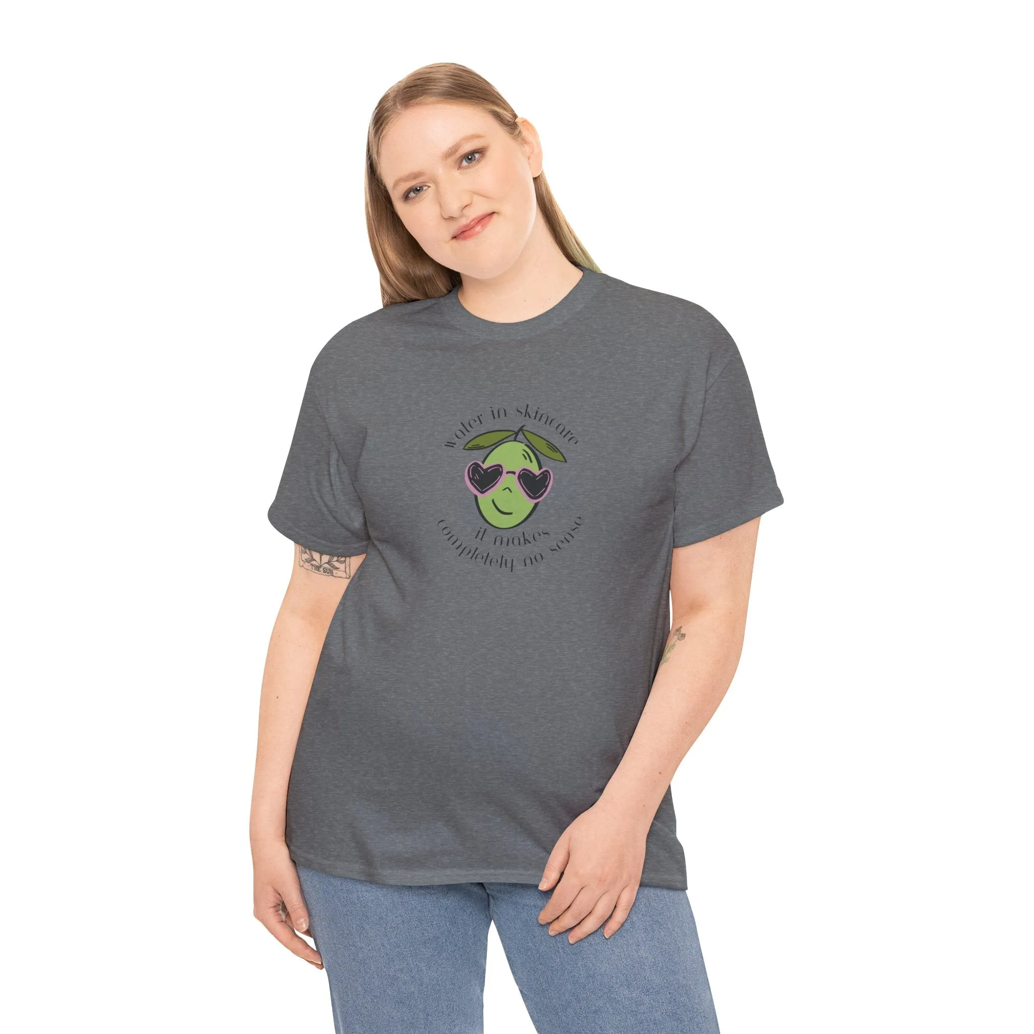 Water in skincare makes no sense / olive trees / olive cartoon / Unisex Heavy Cotton Tee