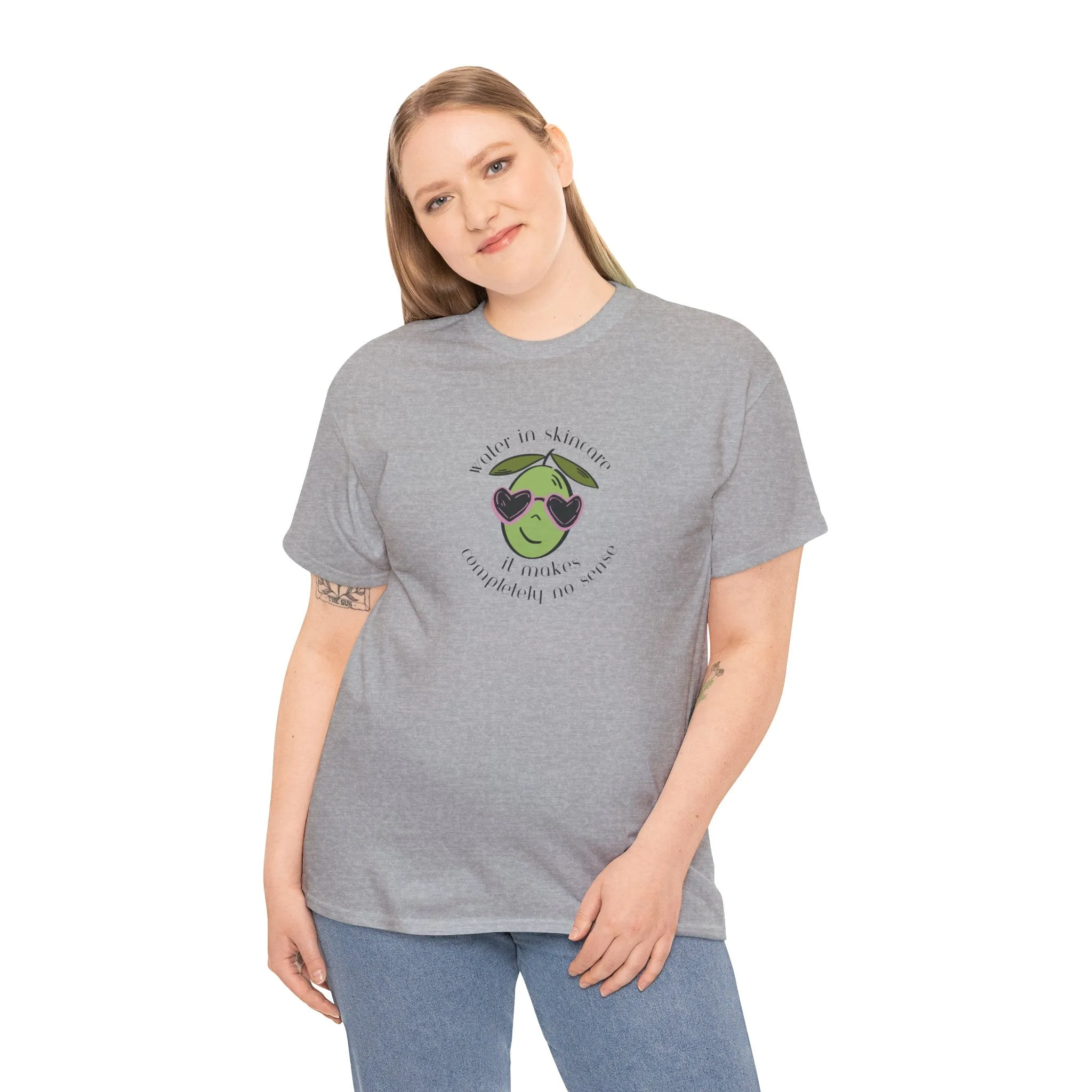Water in skincare makes no sense / olive trees / olive cartoon / Unisex Heavy Cotton Tee