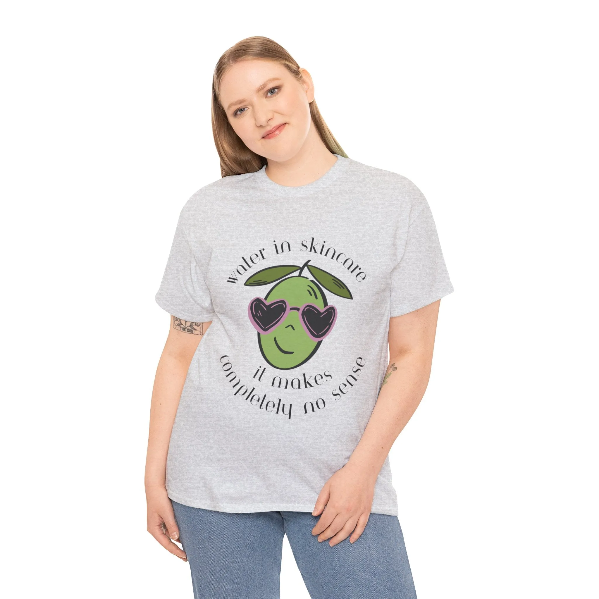 Water in skincare makes no sense / olive trees / olive cartoon / Unisex Heavy Cotton Tee