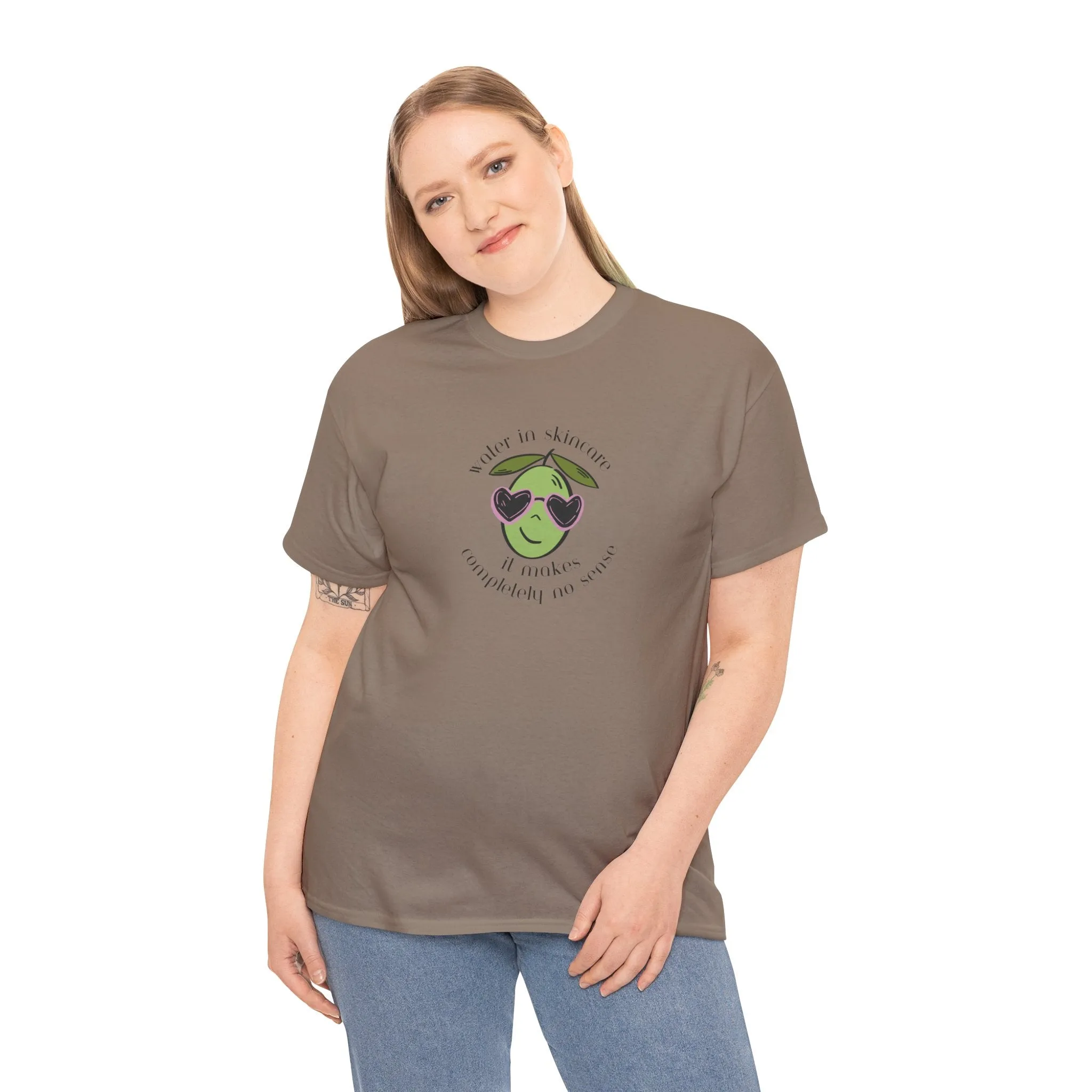 Water in skincare makes no sense / olive trees / olive cartoon / Unisex Heavy Cotton Tee