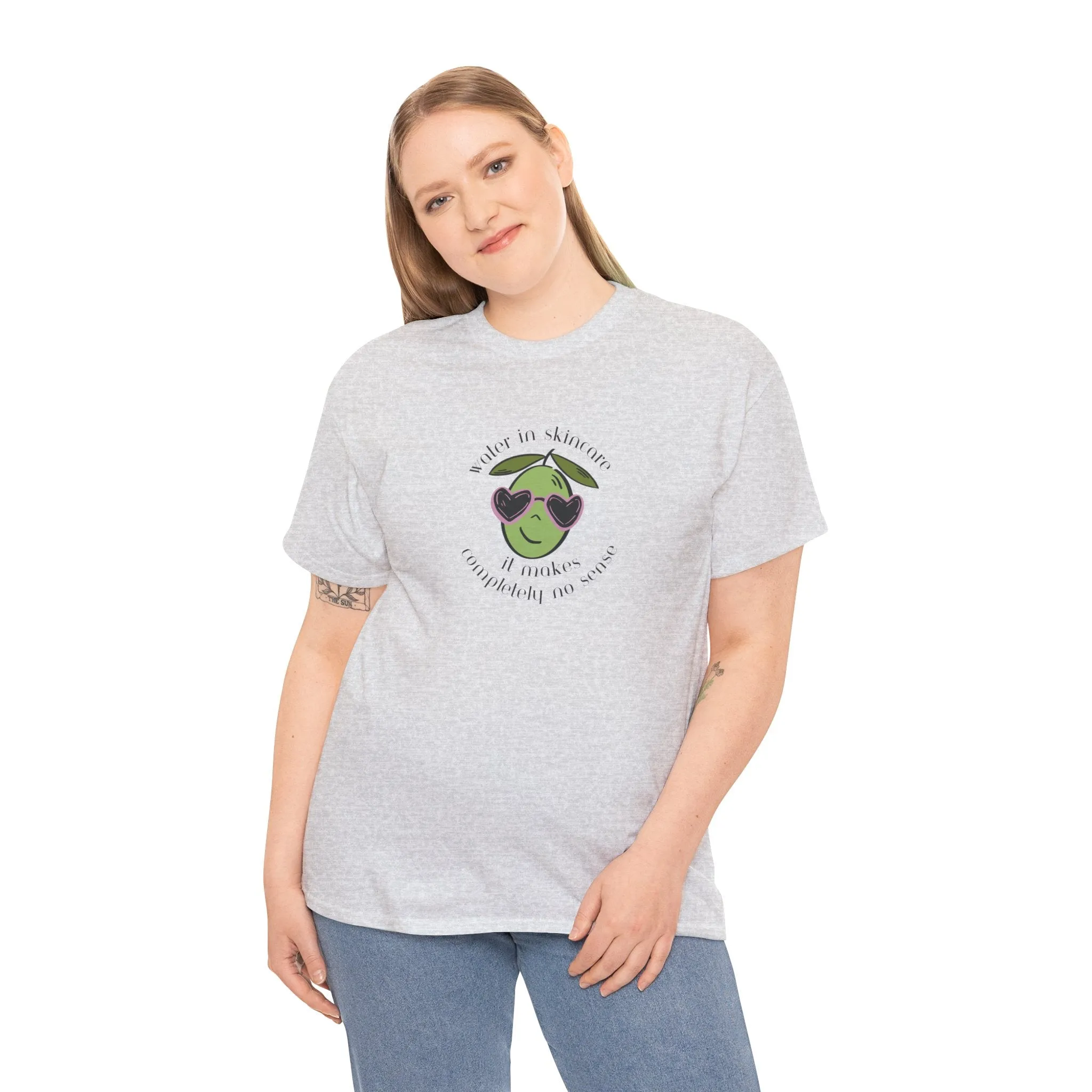 Water in skincare makes no sense / olive trees / olive cartoon / Unisex Heavy Cotton Tee