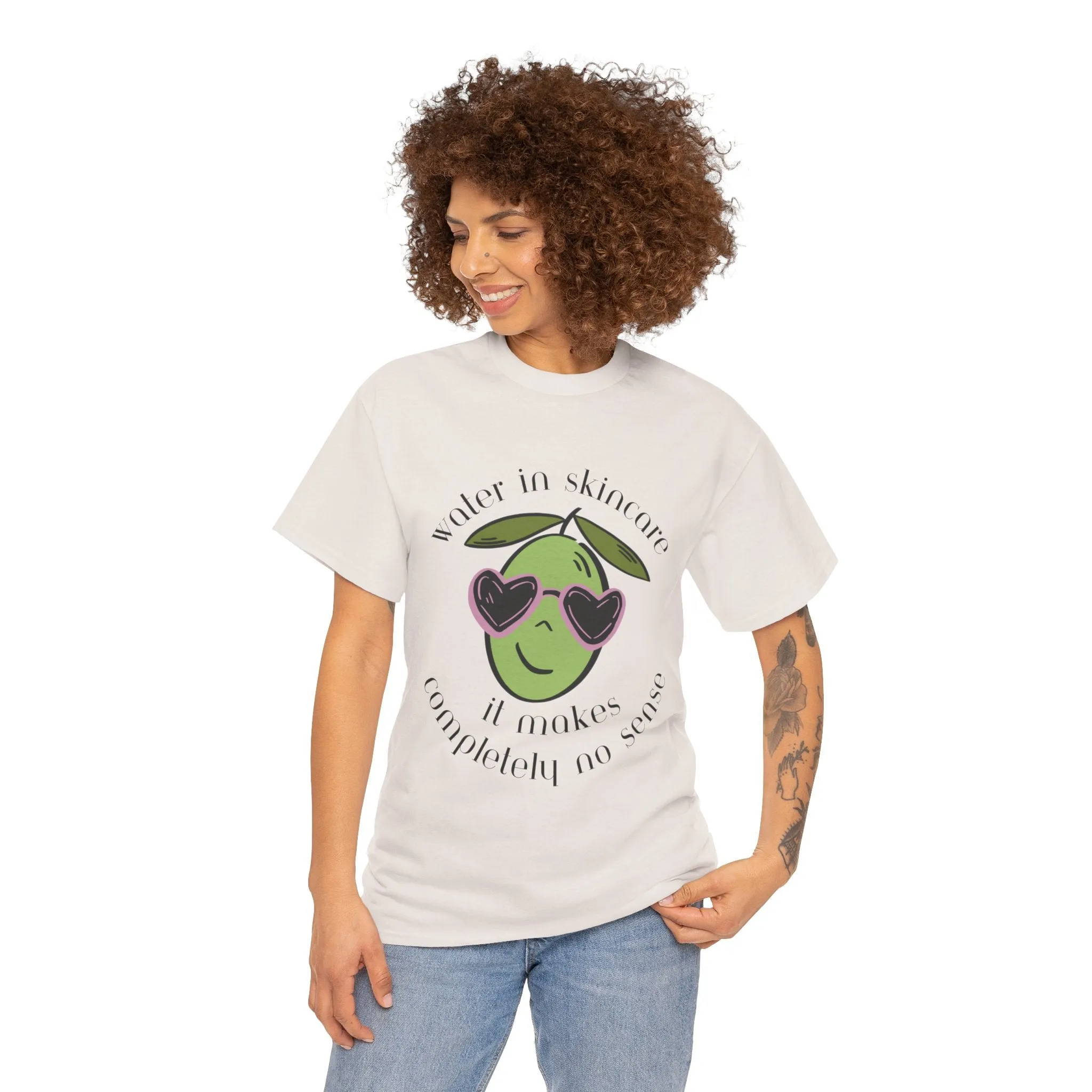 Water in skincare makes no sense / olive trees / olive cartoon / Unisex Heavy Cotton Tee