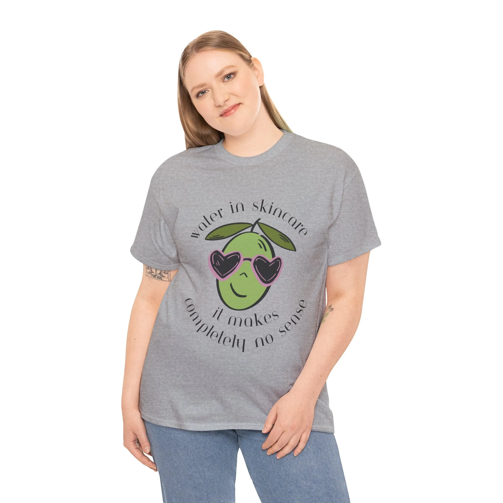 Water in skincare makes no sense / olive trees / olive cartoon / Unisex Heavy Cotton Tee