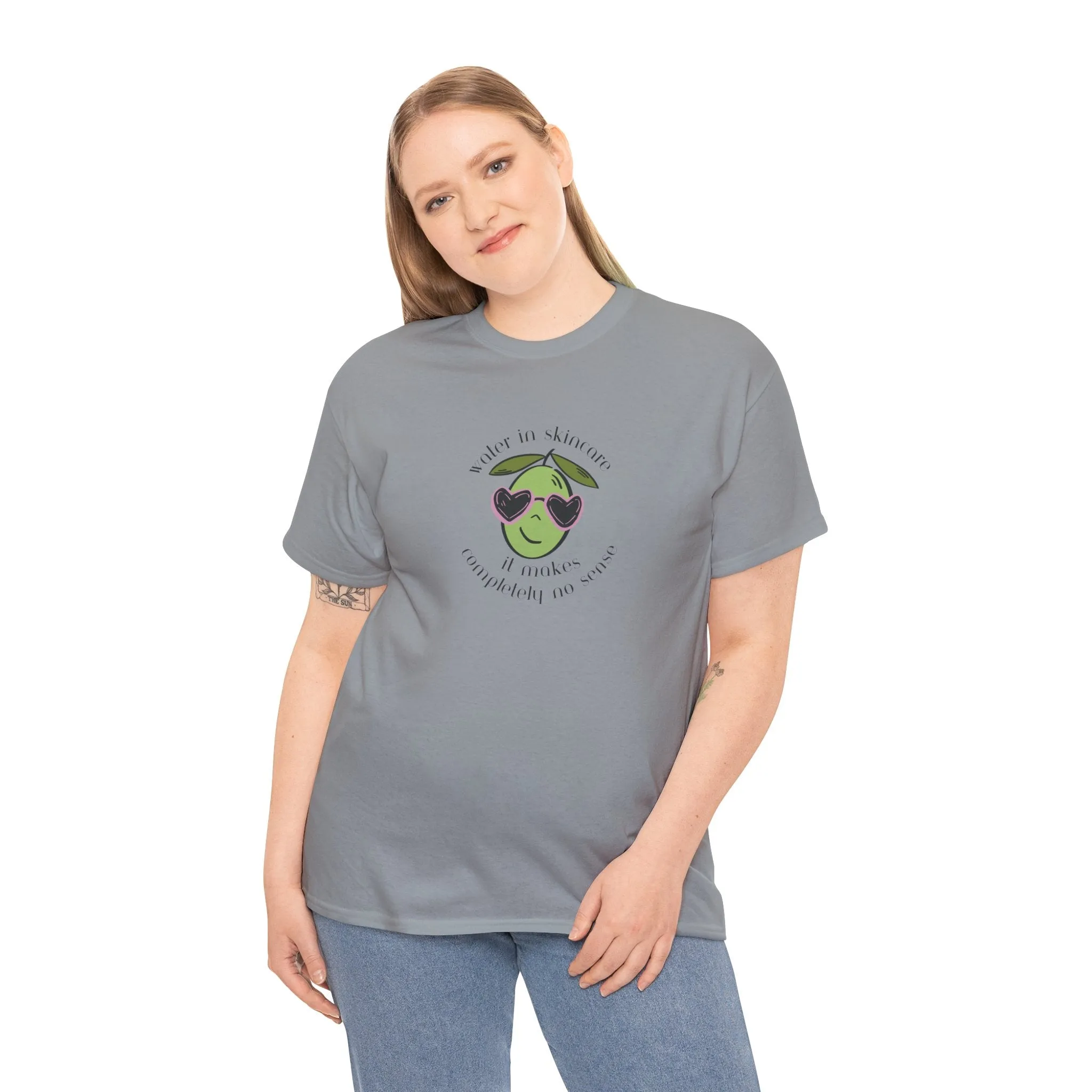 Water in skincare makes no sense / olive trees / olive cartoon / Unisex Heavy Cotton Tee