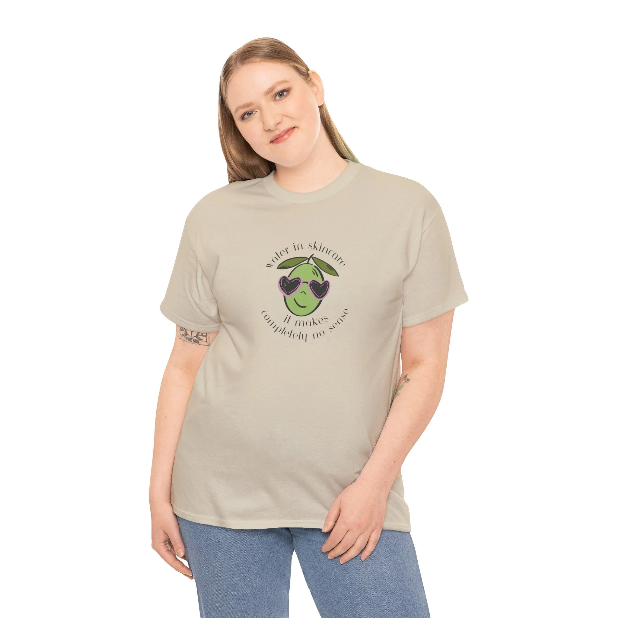 Water in skincare makes no sense / olive trees / olive cartoon / Unisex Heavy Cotton Tee