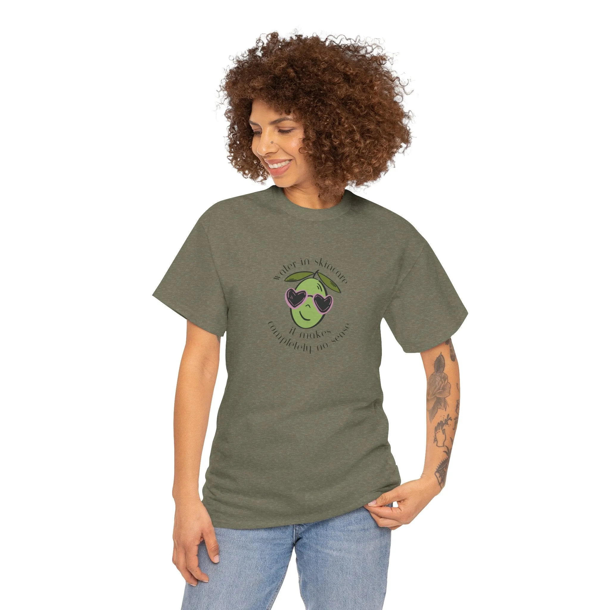 Water in skincare makes no sense / olive trees / olive cartoon / Unisex Heavy Cotton Tee