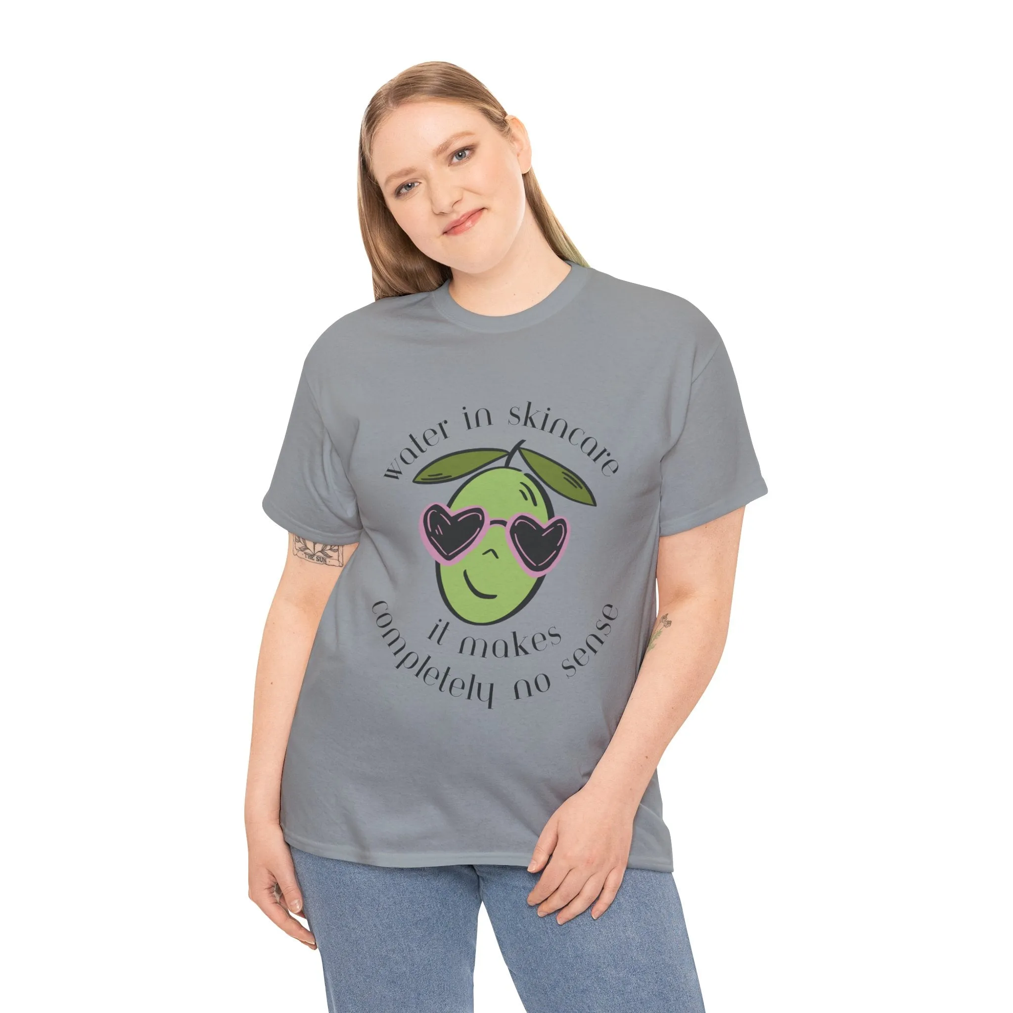 Water in skincare makes no sense / olive trees / olive cartoon / Unisex Heavy Cotton Tee