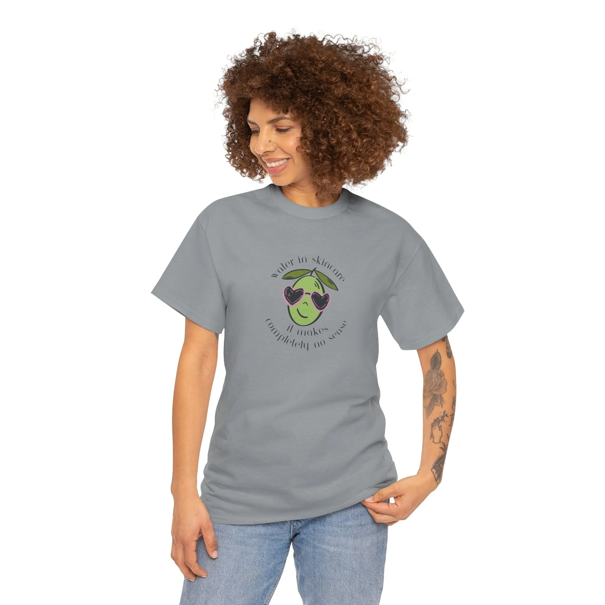 Water in skincare makes no sense / olive trees / olive cartoon / Unisex Heavy Cotton Tee