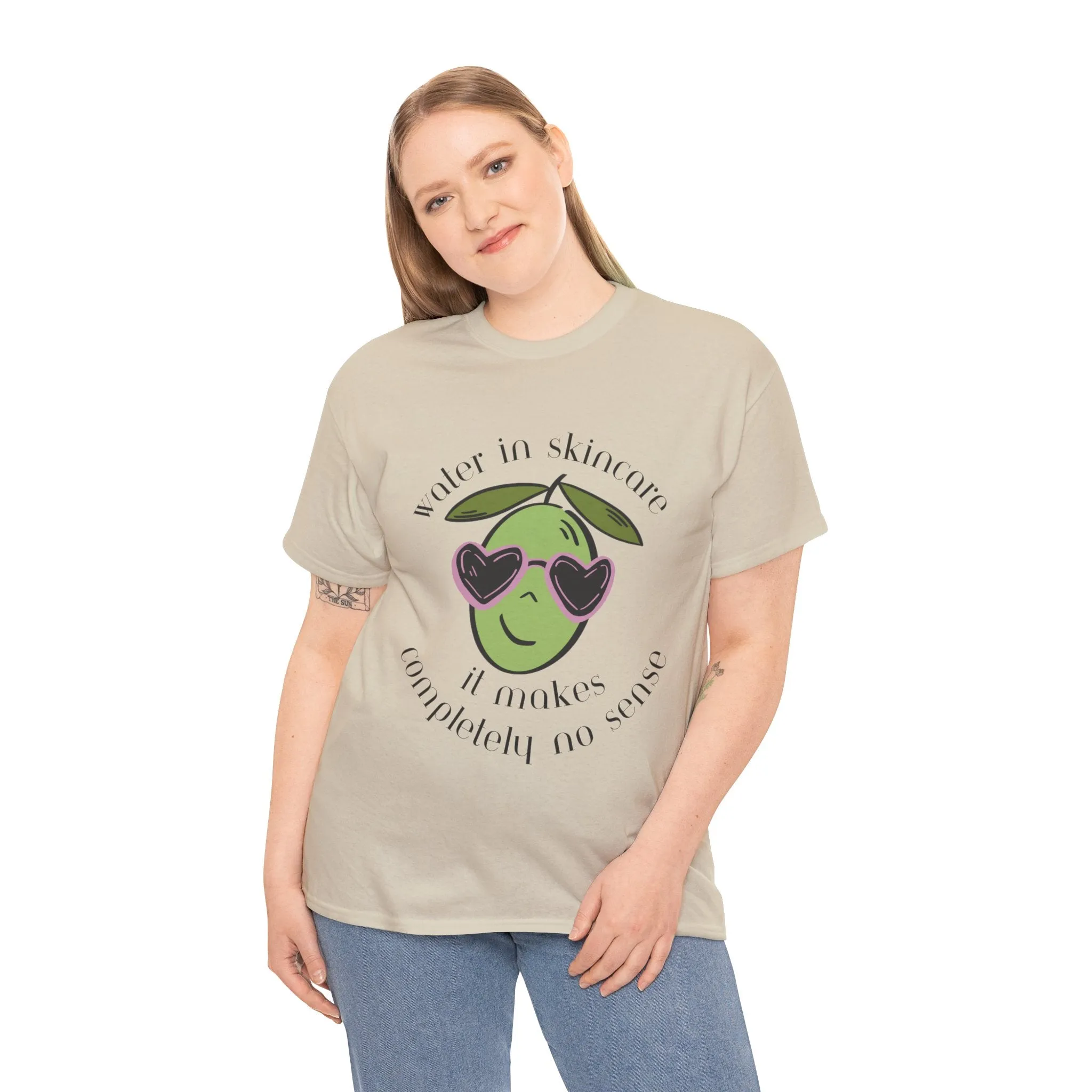 Water in skincare makes no sense / olive trees / olive cartoon / Unisex Heavy Cotton Tee