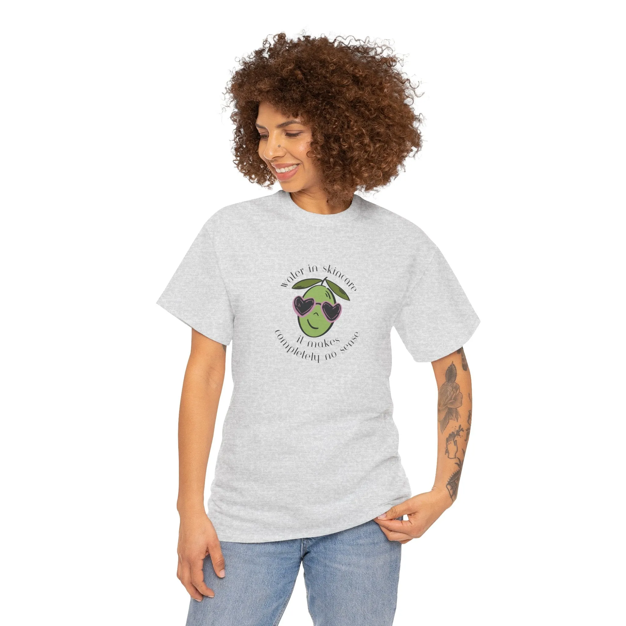 Water in skincare makes no sense / olive trees / olive cartoon / Unisex Heavy Cotton Tee