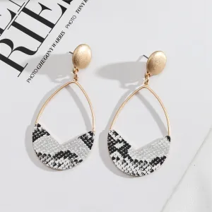 White & Gray Polystyrene 18K Gold-Plated Snake-Embossed Open Teardrop Earrings