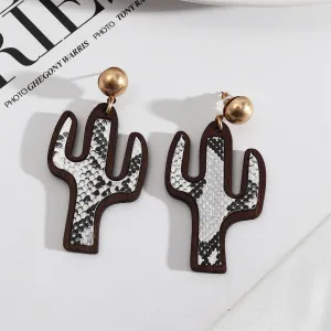 White Polystyrene & Wood 18K Gold-Plated Serpentine Cactus Drop Earrings