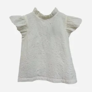 White Printed Ruffle Neck & Sleeve Top