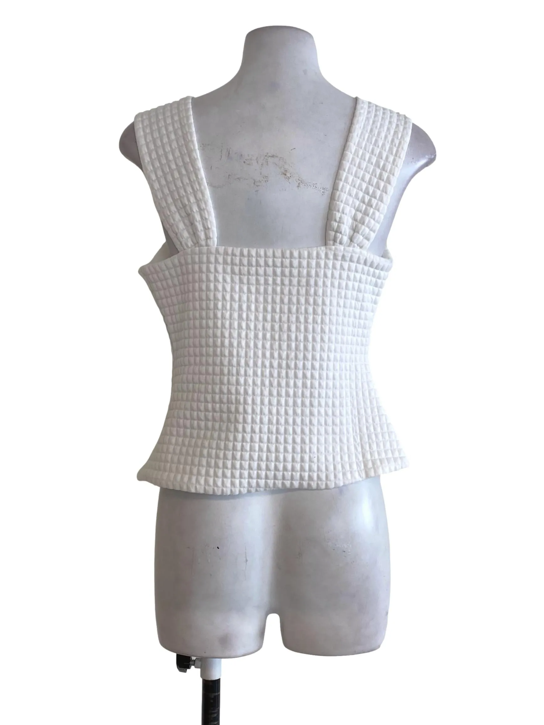 White Textured Plaid Top LB