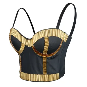 Women Sequined Spaghetti Sleeveless Sexy Crop Top