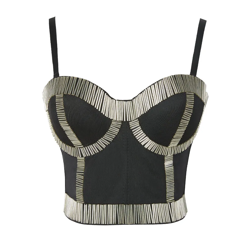 Women Sequined Spaghetti Sleeveless Sexy Crop Top