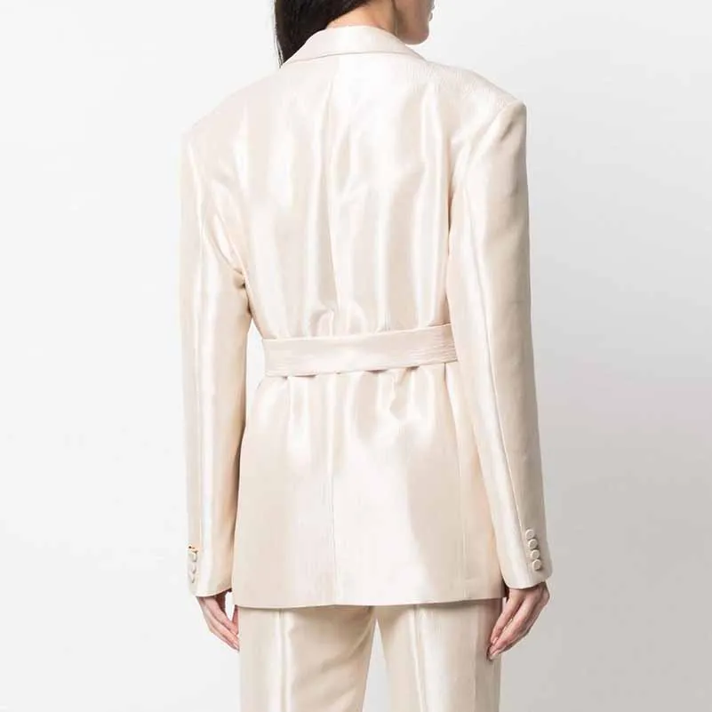Women's Belted Blazer Suit Elegant Business Suit Formal Pantsuit