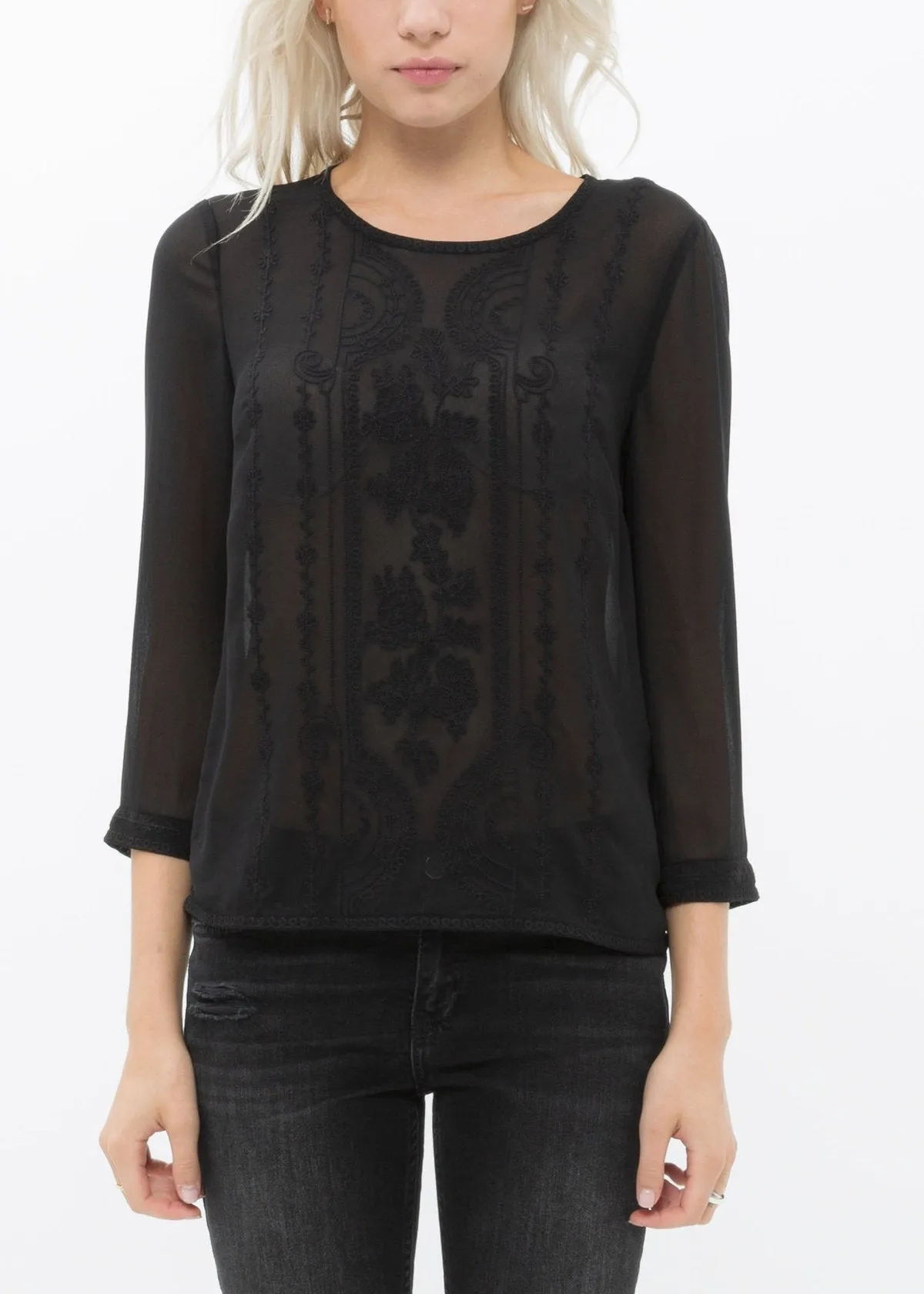 Women's Embossed Long Sleeve Sheer Top