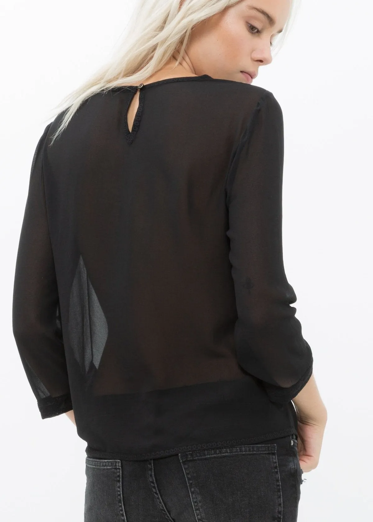 Women's Embossed Long Sleeve Sheer Top