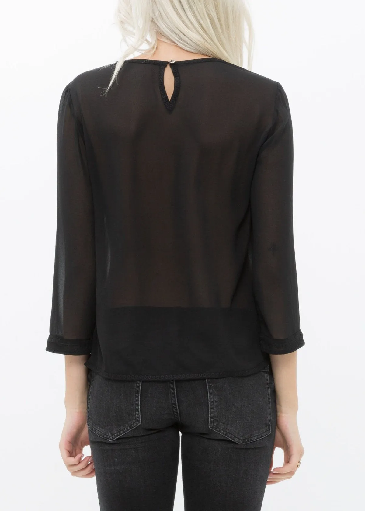 Women's Embossed Long Sleeve Sheer Top