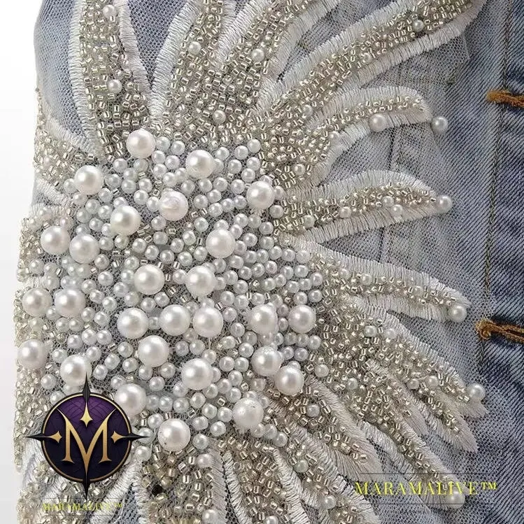 Women's Lace Studded Beaded Denim Coat