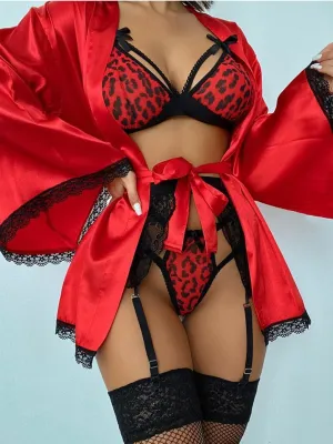 Women's Leopard Print Bandage Design Red/Black Secret Set