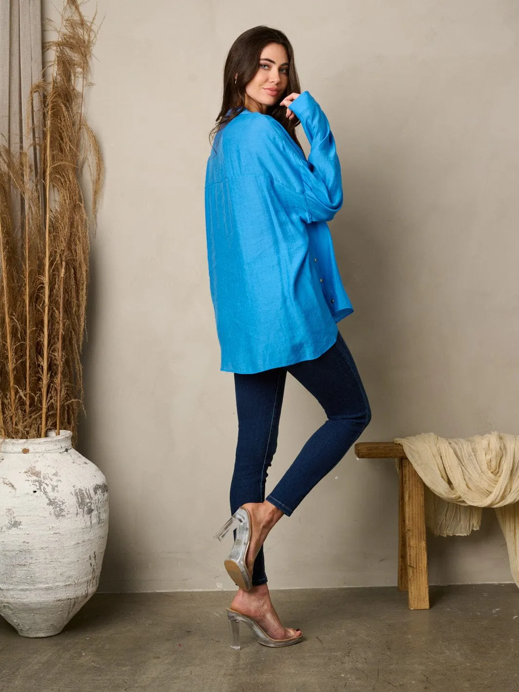 WOMEN'S LONG SLEEVE BUTTON UP OVERSIZED TOP