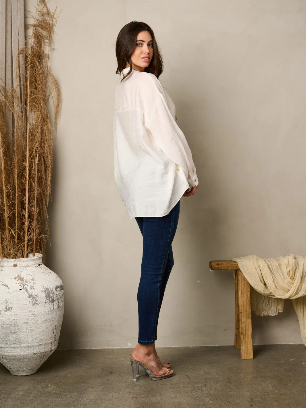WOMEN'S LONG SLEEVE BUTTON UP OVERSIZED TOP