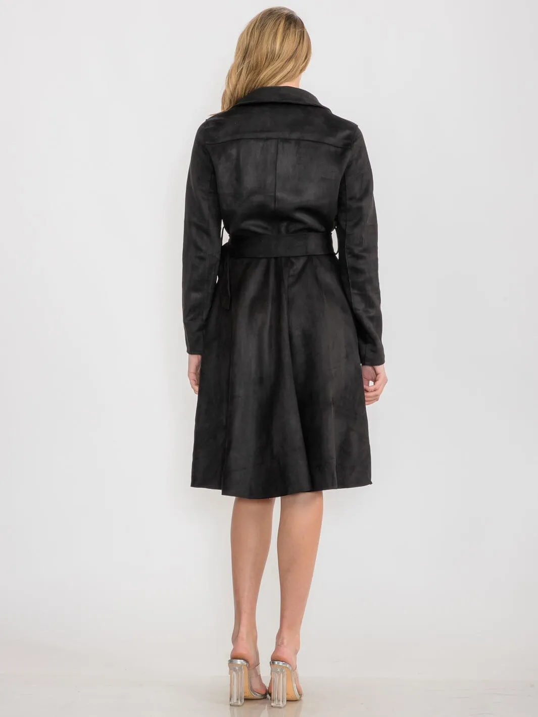 WOMEN'S LONG SLEEVE ZIPPER CLOSURE BELTED MIDI DRESS