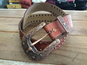 Women's Saddle Leather Embossed Western Belt
