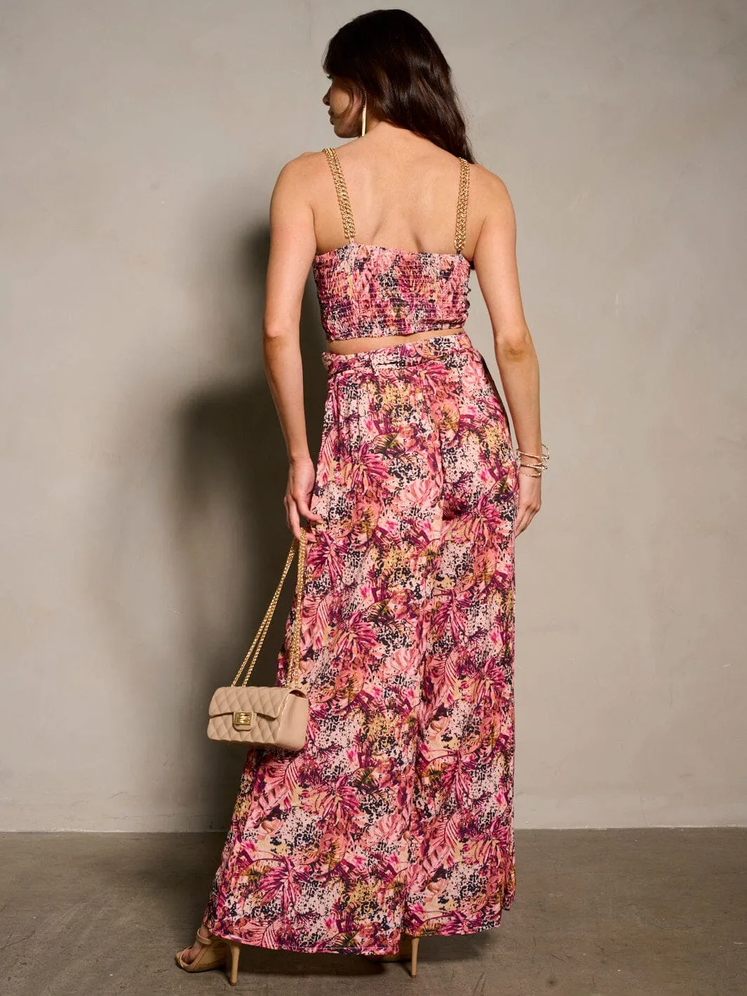 WOMEN'S SLEEVELESS CROP TOP & BELTED PANTS FLORAL 2PC. SET