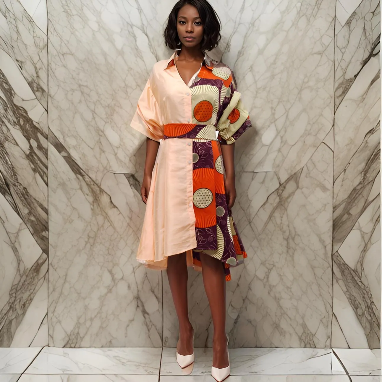 Women's Two Pattern Print Panel Dress