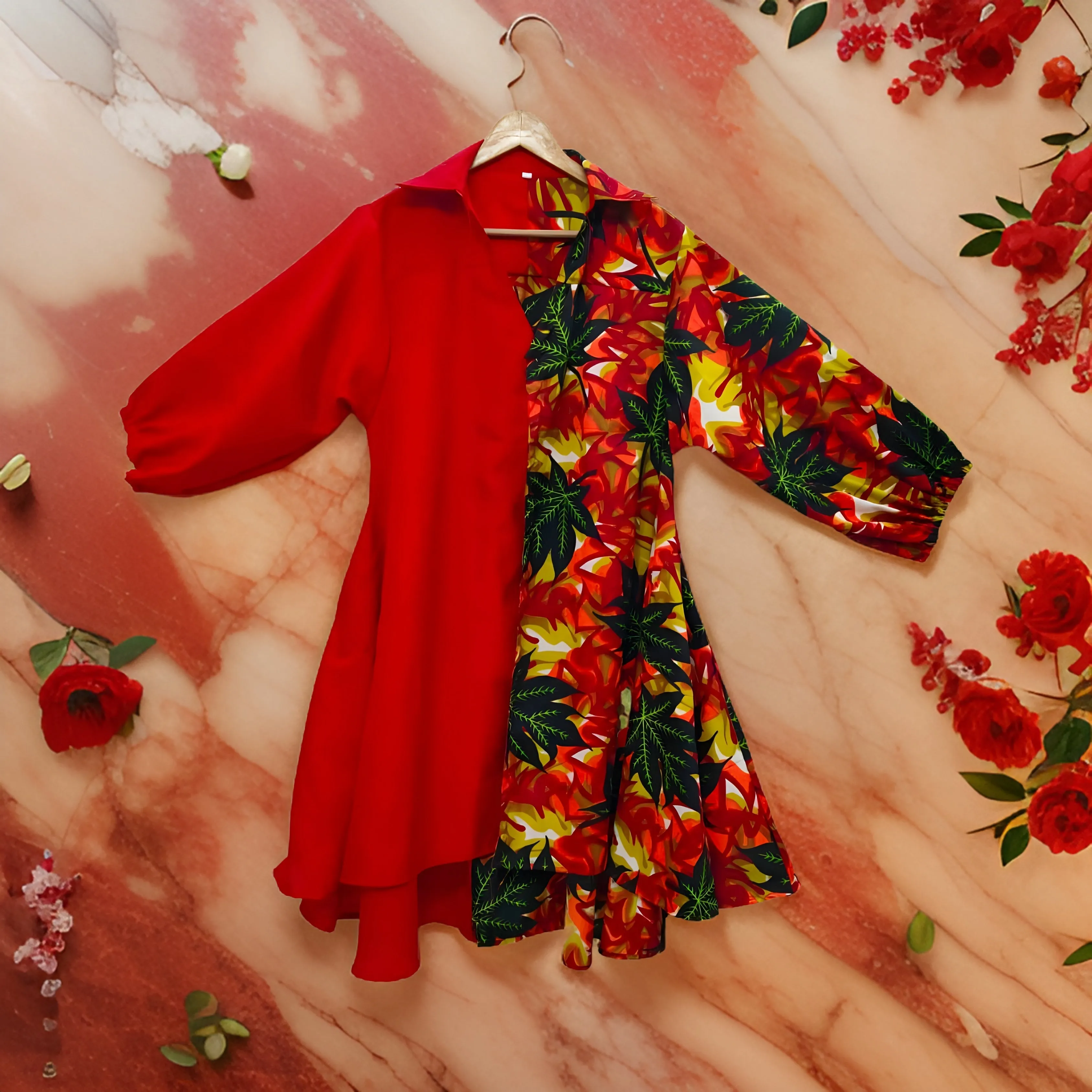 Women's Two Pattern Print Panel Dress