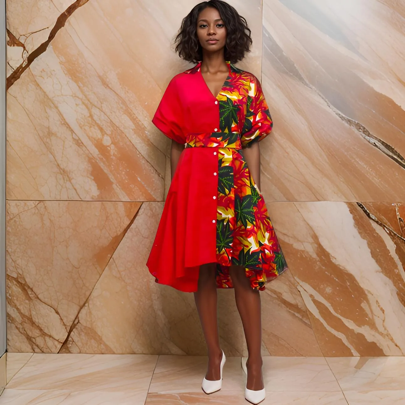 Women's Two Pattern Print Panel Dress