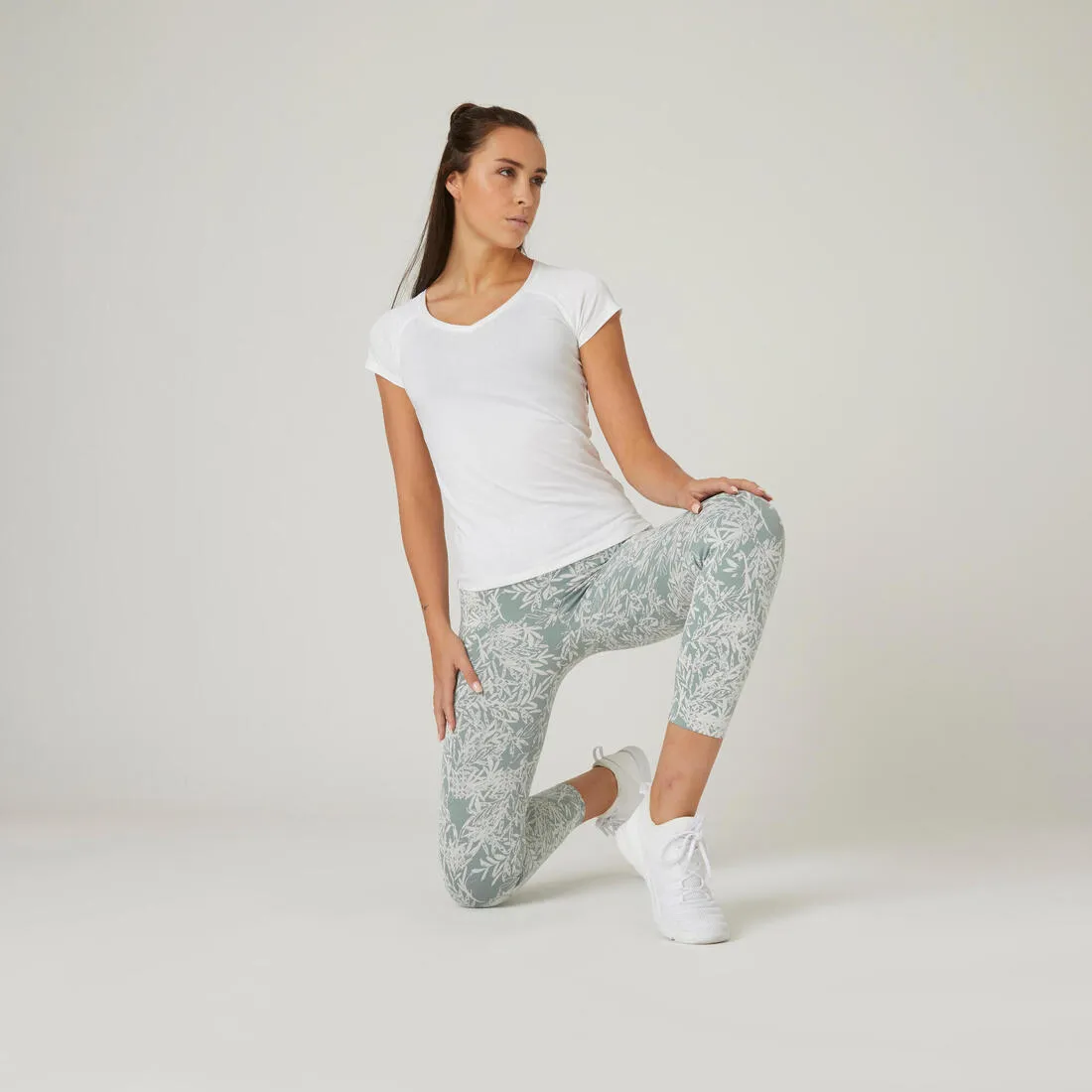 Women's V-Neck Fitness T-Shirt 500 - Ice