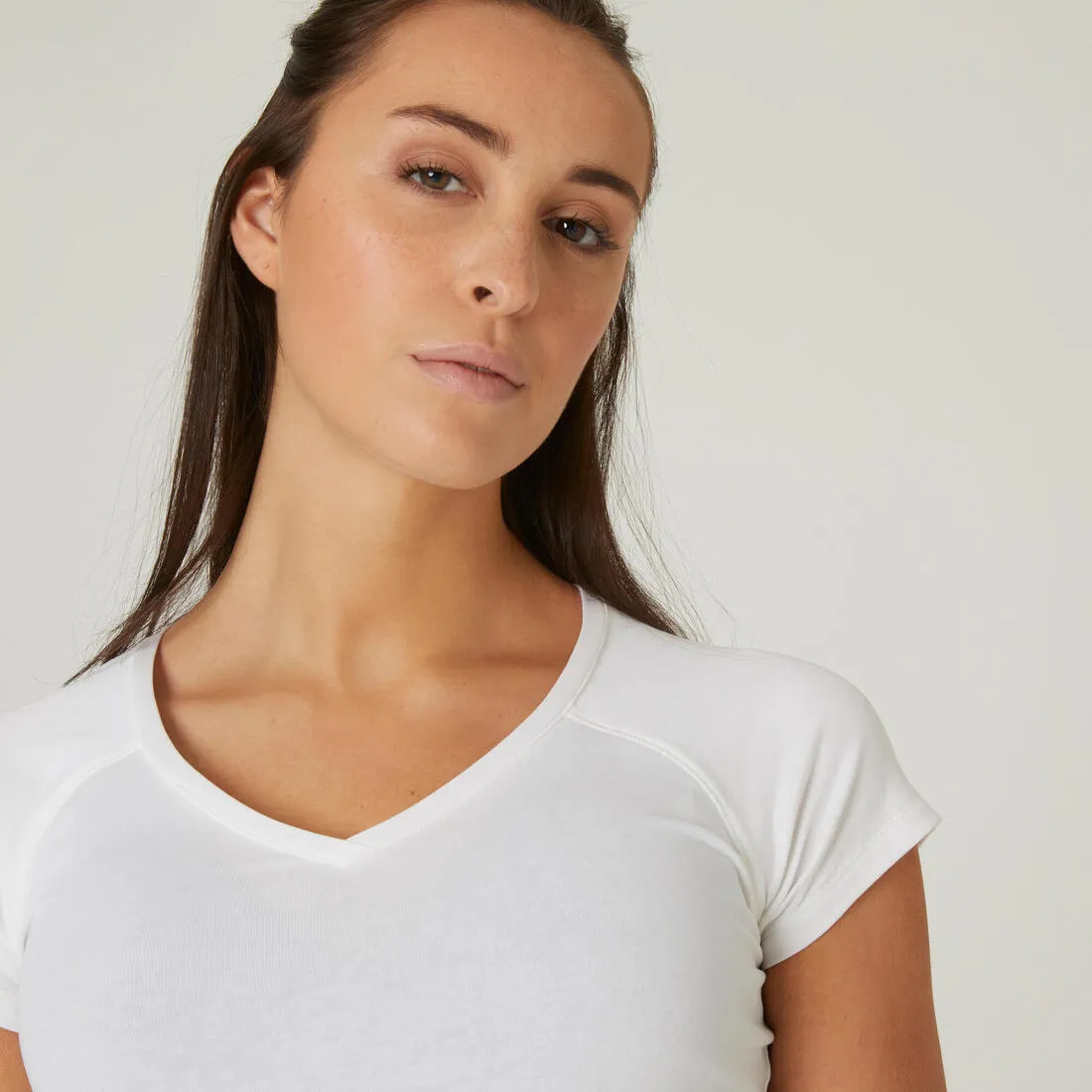 Women's V-Neck Fitness T-Shirt 500 - Ice