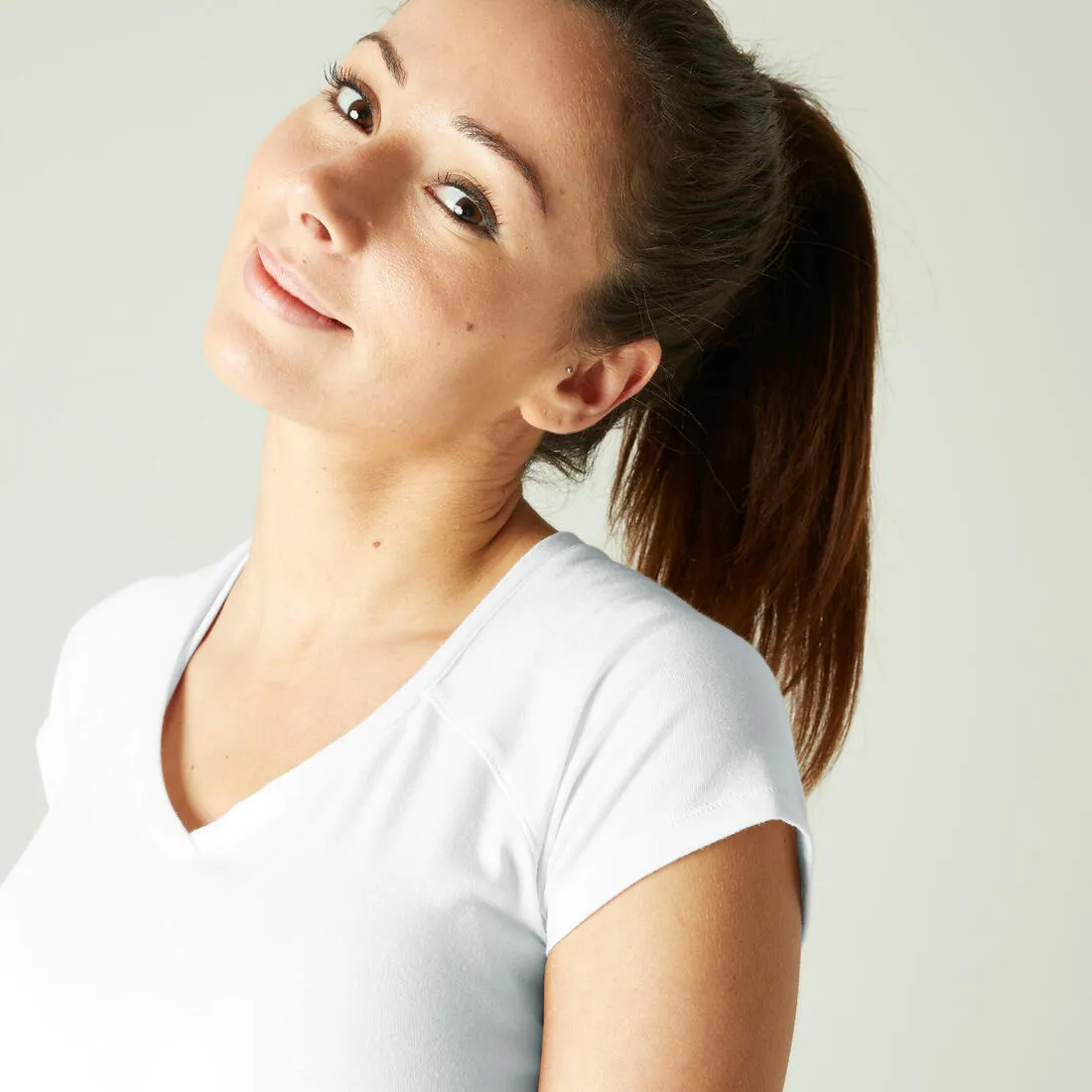 Women's V-Neck Fitness T-Shirt 500 - Ice