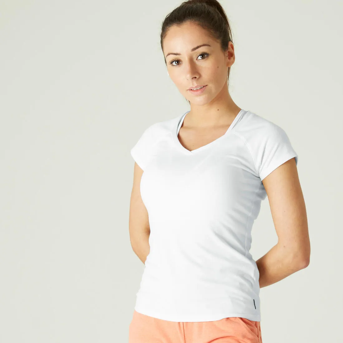 Women's V-Neck Fitness T-Shirt 500 - Ice