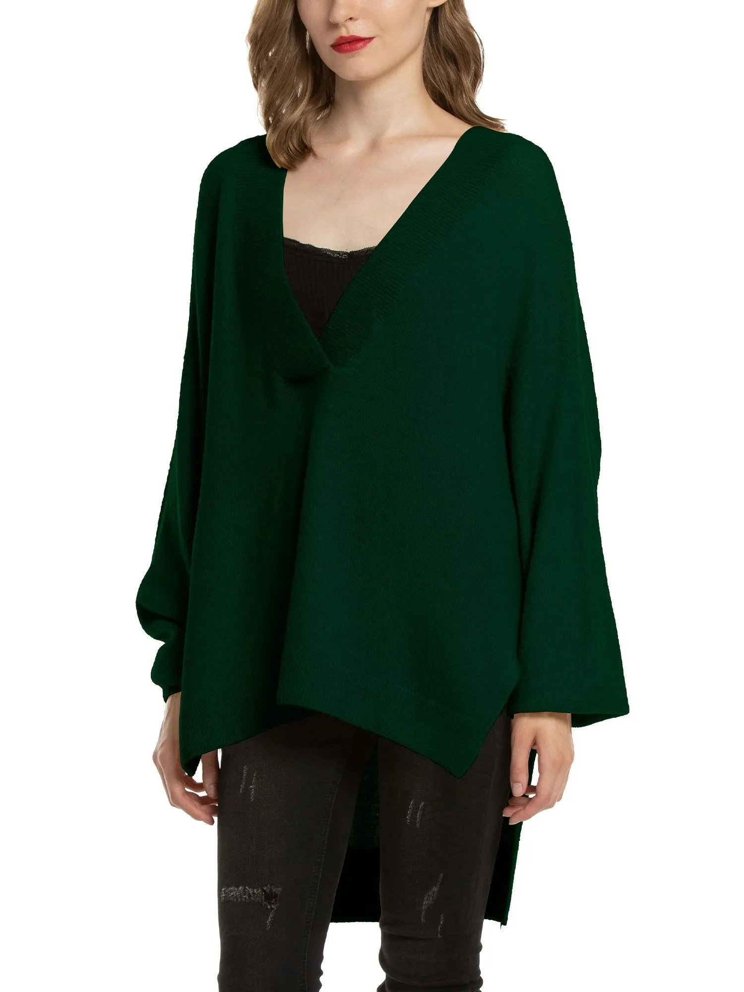 Women'S V Neck Oversized Loose Knit Sweater