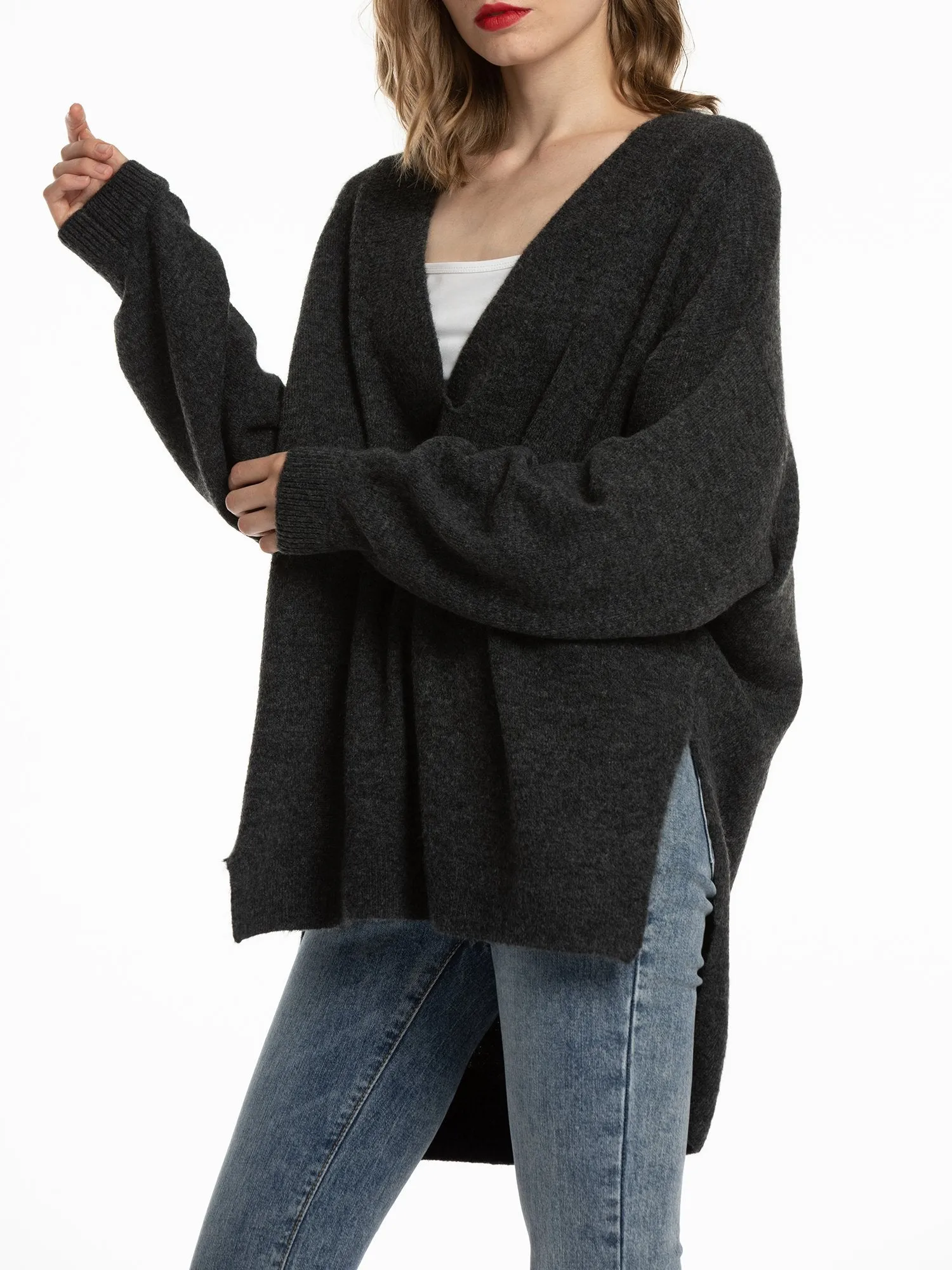 Women'S V Neck Oversized Loose Knit Sweater