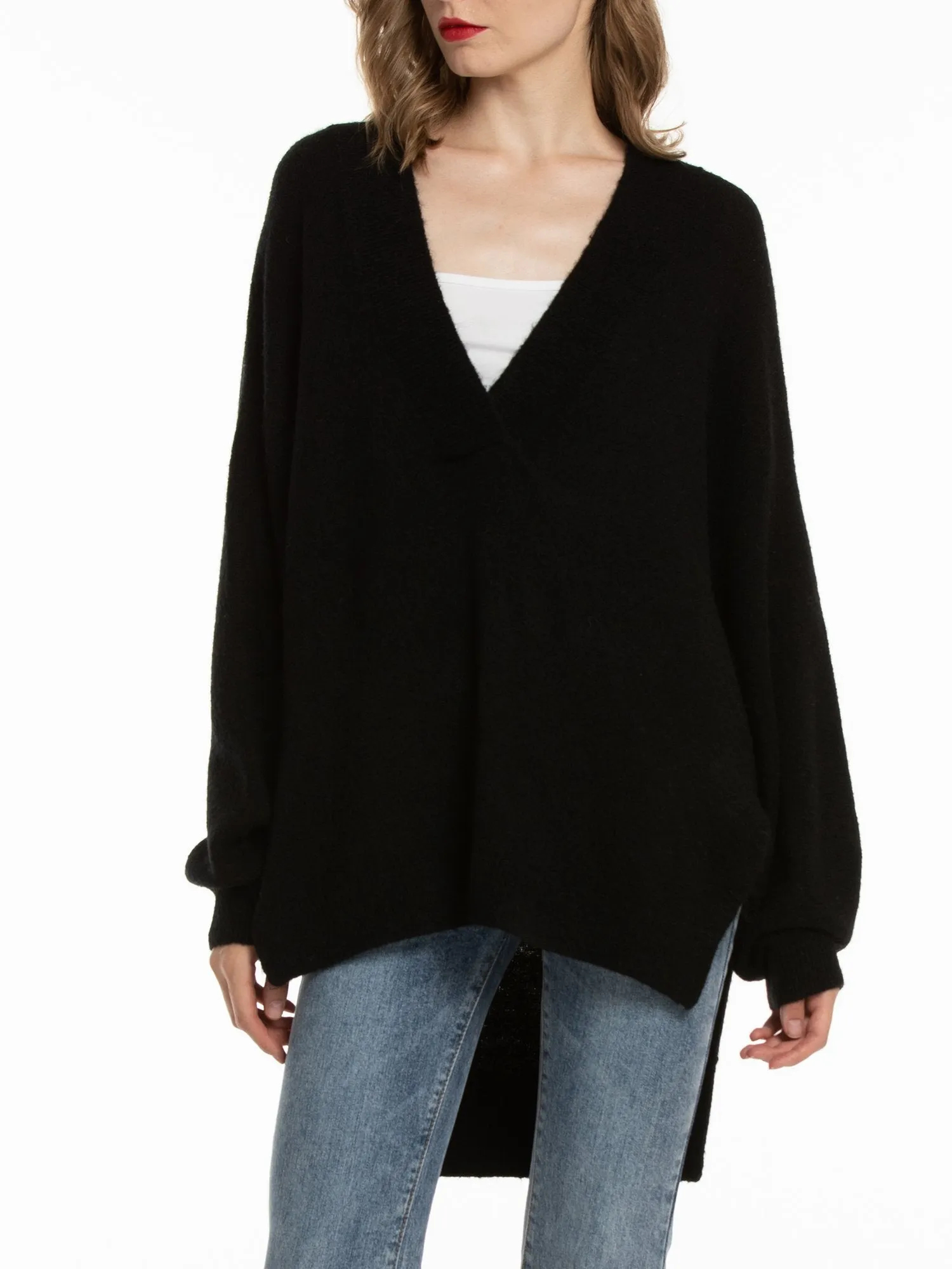 Women'S V Neck Oversized Loose Knit Sweater