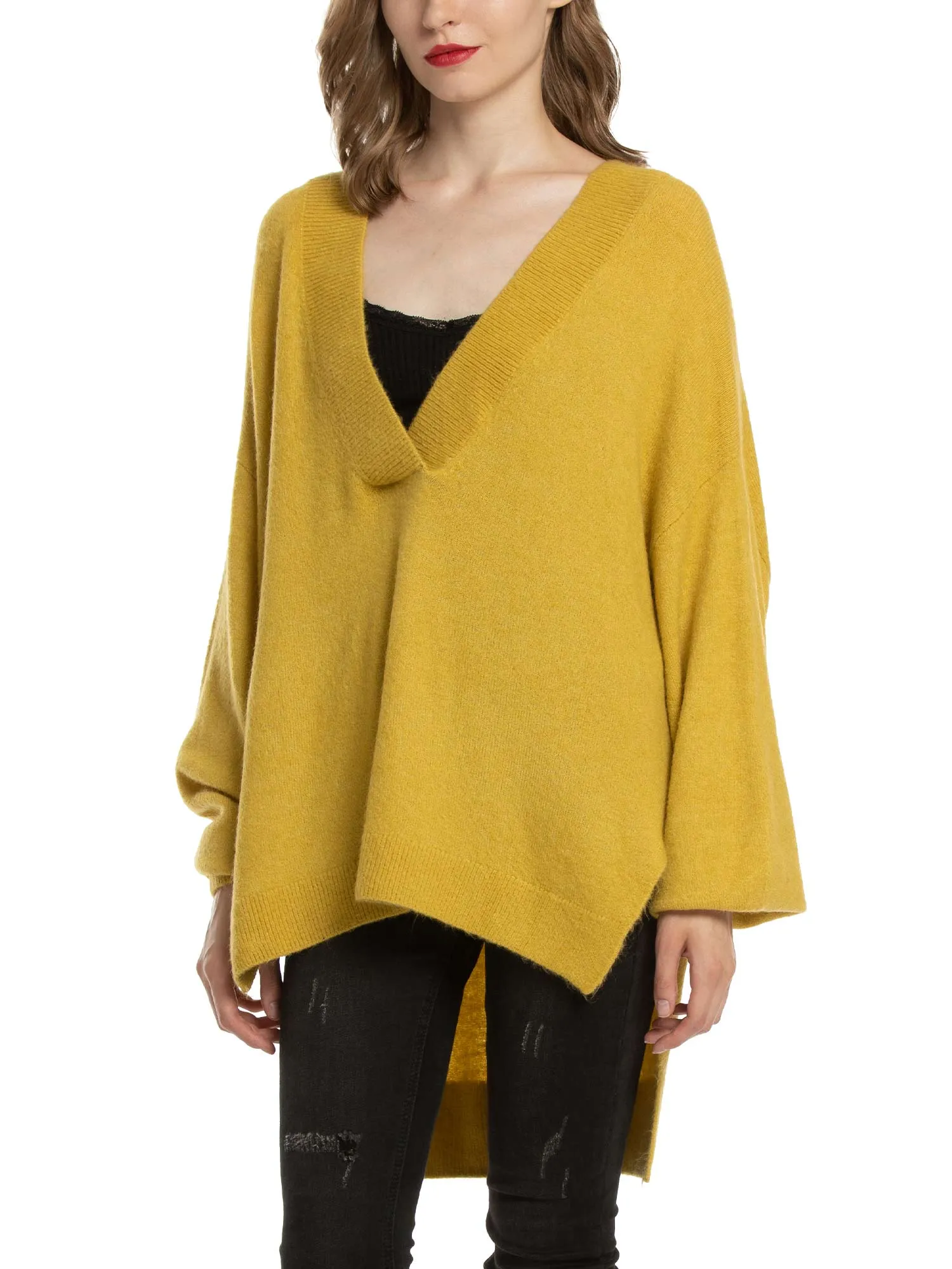 Women'S V Neck Oversized Loose Knit Sweater