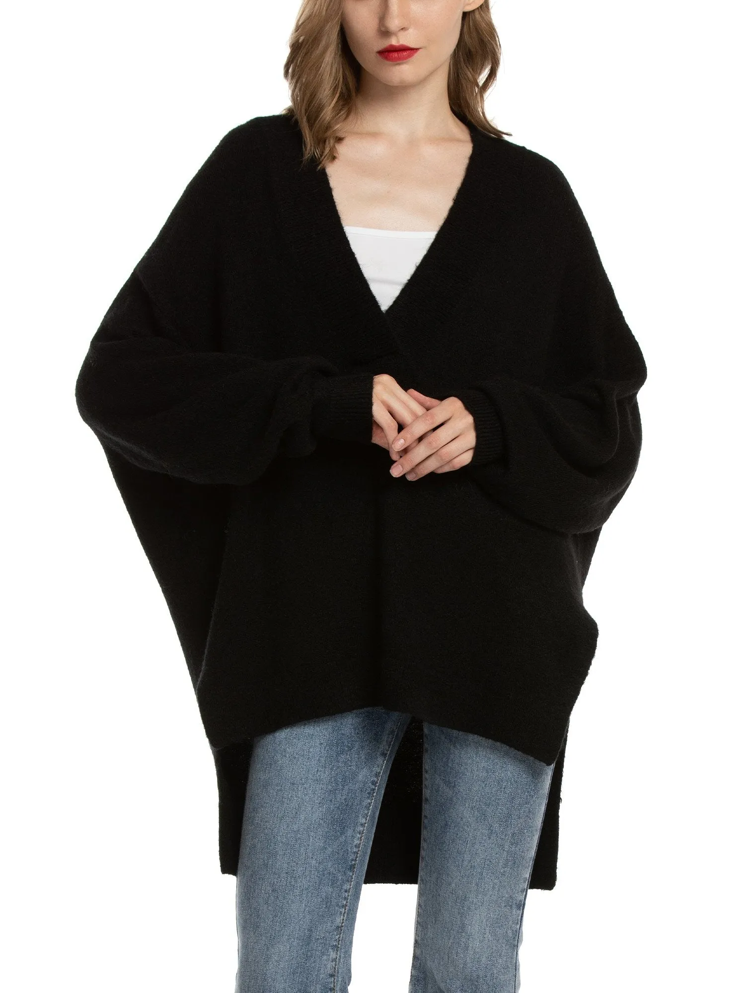Women'S V Neck Oversized Loose Knit Sweater