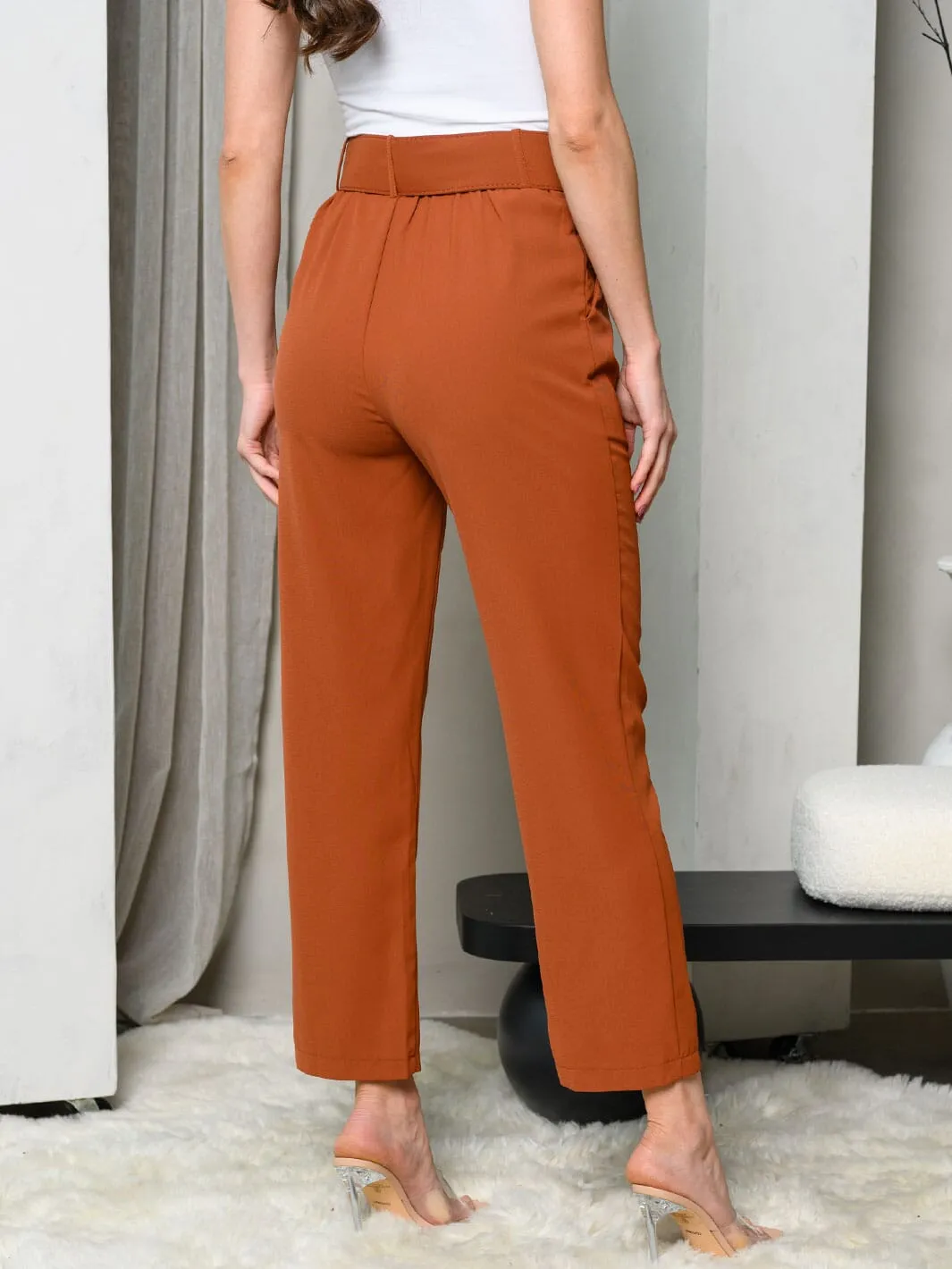 WOMEN'S WIDE LEG BELTED PANTS