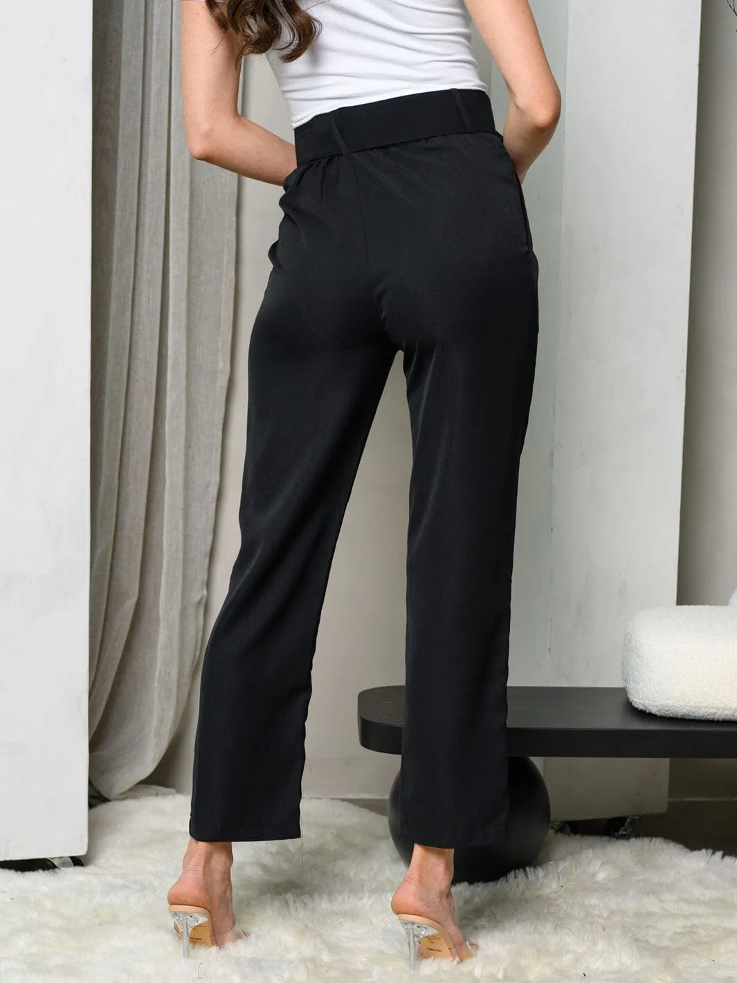 WOMEN'S WIDE LEG BELTED PANTS